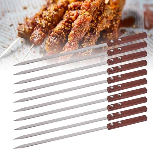 Brochettes pour Barbecue Acier Inoxydable: WIYETY 10 Pièces Réutilisable Accessoire Barbecue 40CM Brochettes en Métal Plat Brochettes pour Barbecue Inox pour Barbecue Parties Poignée en Bois