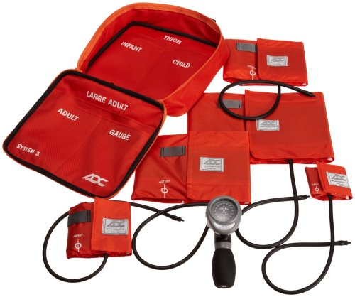 ADC - 740-OR Multikuf 740 5-Cuff EMT Kit with 804 Portable Palm Aneroid Sphygmomanometer, Child, Small Adult, Adult, Large Adult,Black Nylon Zipper Storage Case, Orange