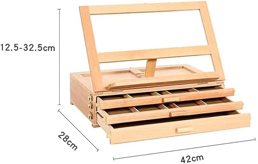 Desktop Easel, Children's Drawing Easel Portable Adjustable Easel Three-Layer Drawer Wooden Easel,42 * 28 * 32.5CM
