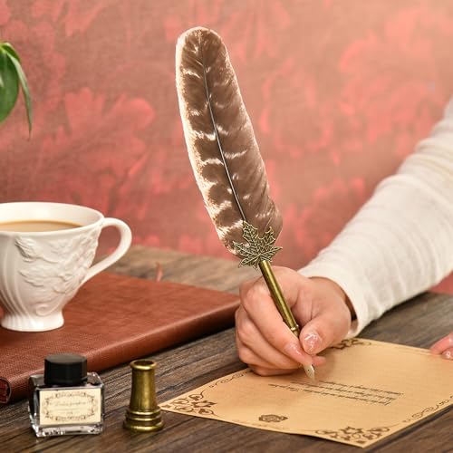 image for Hethrone Feather Pen and Ink Set - Calligraphy Quill Pen Set Includes 