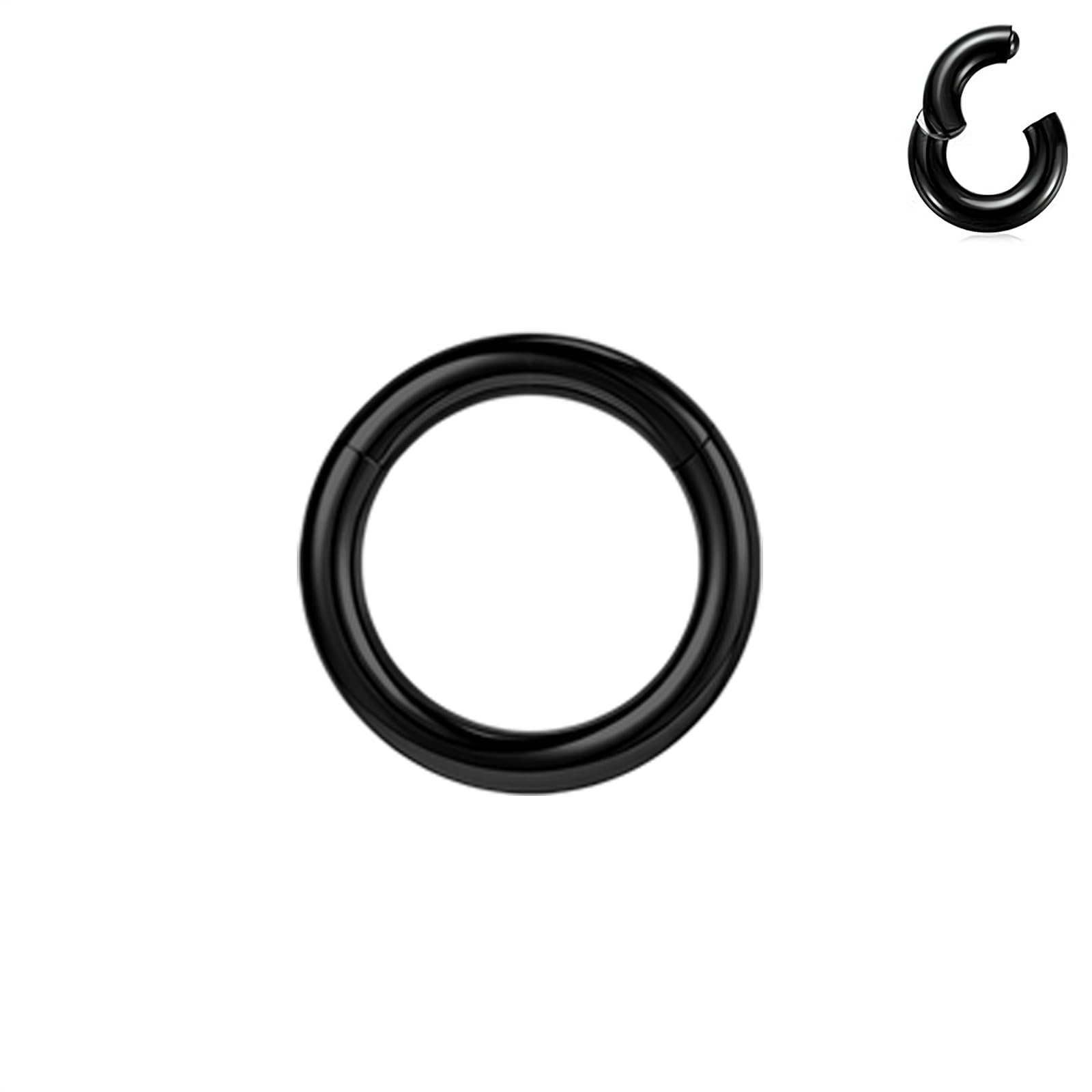 Black Hinged Segment Clicker PA Rings, 2G 4G 6G 8G 10G 12G Large Spring Action BCR Rings, Surgical Steel Septum Nose Rings Ear Gauges Earrings Hoops