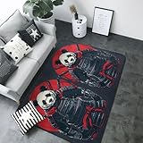 Alfombra de área roja y negra con diseño de guerrero panda oriental para decoración de sala de estar, antideslizante, lavable, 80 x 58 pulgadas, alfombra de interior para decoración de dormitorio y