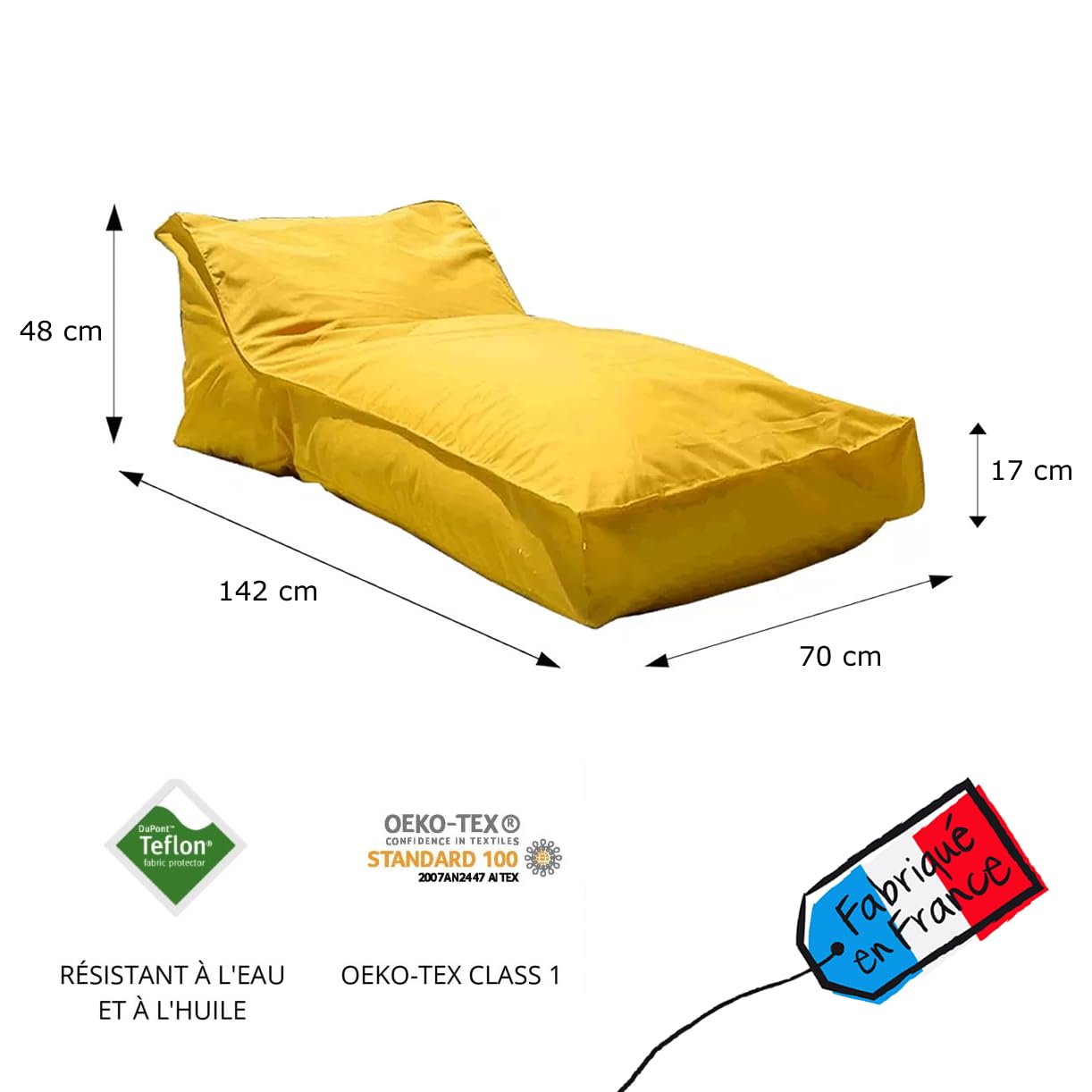 Générique Pouf de Jardin géant transat de terrasse ou Piscine | Bain de Soleil (Jaune)