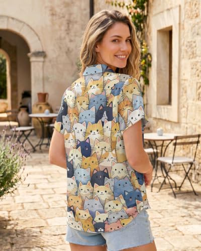 Image of 99TIMORO Fantasy Character Button Down Shirt for Women Short Sleeve | Novel Movie Themed V Neck Collared Tops Lightweight Breathable Beach Vacation Casual Wear Summer Mother Gifts Classic Fit