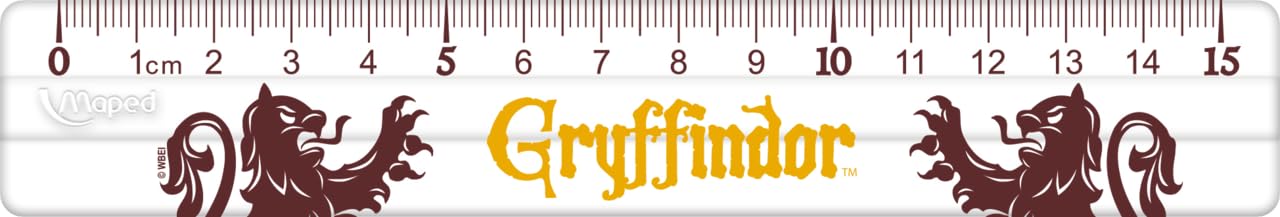 Maped Gryffindor 4-częściowy zestaw artykułów piśmienniczych - 1 przezroczysta linijka 15 cm + 1 temperówka, 1 otwór + 1 gumka do ścierania + 1 ołówek papierowy HB - Oficjalna licencja Harry'ego