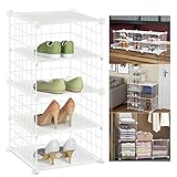 ACPOP 5-Tier Shoe Rack Organizer, Metal Mesh Wire Sturdy Storage Cubes with Dividers, Stackable, Modular and Adjustable Tall Shoe Shelves for Closets, Floor, Entryway, Garage, Cubby, White (12 x 12 IN)