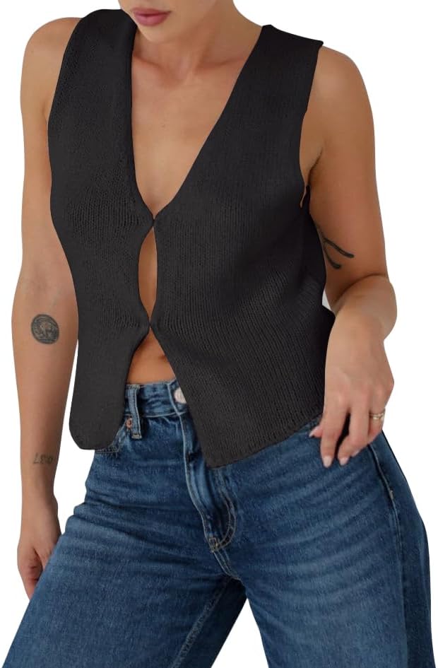 BZB Sweater Vest Women 2025 Summer Basic Tank Tops Crochet Knit Vests Sexy Sweater Sleeveless Vest Top