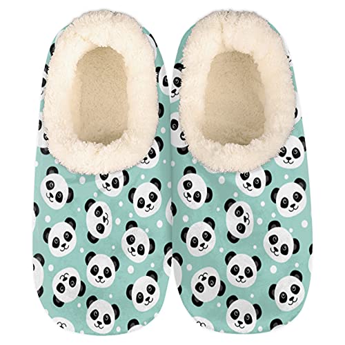 Funny Panda Slippers for Women Mens, Cute Animal Winter Warm Soft Coral Fleece Fuzzy House Slippers Socks Lightweight Portable Comfortable for Indoor Outdoor Bedroom Non-Slip