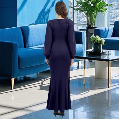 Image of Women's Elegant Formal Mermaid Maxi Dress Off Shoulder Long Sleeve Wedding Split Evening Gown Prom Cocktail Party Dresses