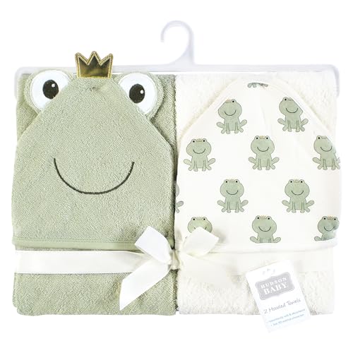 Image of Hudson Baby Unisex Baby Cotton Poly Animal Face Hooded Towel, Prince Frog, One Size