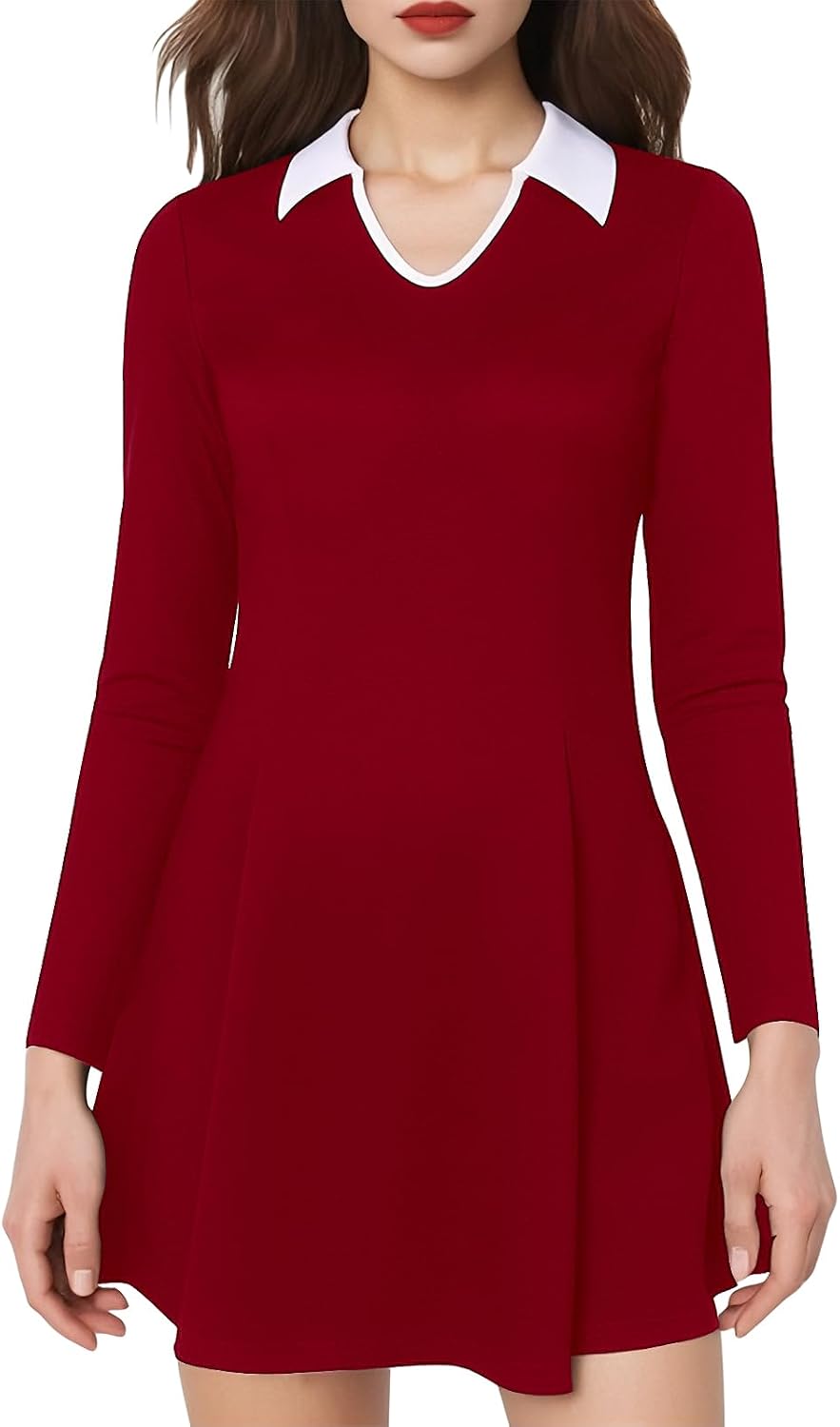 Sureple Long Sleeve Dress for Women Fall 2025 Lapel Collared Neck Mini Short Fit and Flare A-Line Casual Dresses