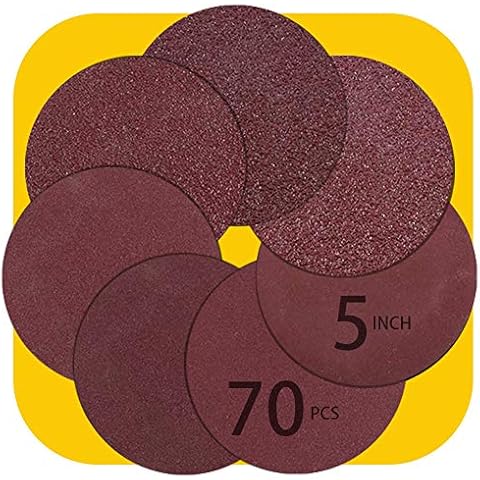 70 PCS 125mm Hook and Loop Sanding Discs - 5 Inch No Hole - Assorted Sandpaper Orbital Sander Pads,10 pcs Each 60 80 100 120 180 240 320 Grit Obital Sandpaper Cover