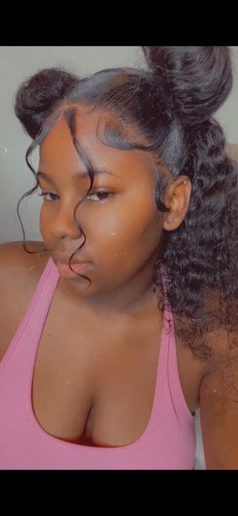 16 Inch Pre-Plucked 13x4 transparent lace front Human Hair curly Wigs with Baby Hair, Natural Black Color, 180% Density.