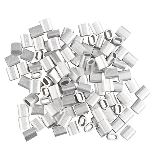 Futheda 100 pcs Aluminum Crimping Loop Sleeve Clips Oval Shaped for 2.0mm Cable Wire Rope Silver Tone