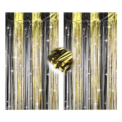 Qiimenguer 2 Stück Schwarz Gold Lametta Vorhang