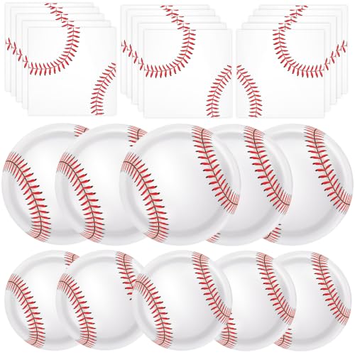 LLKJYXGS 48pcs Baseball Plates and Napkins Party Supplies Baseball Themed Birthday Party Decorations Disposable Paper Plates and Napkins Baseballs Party Favors