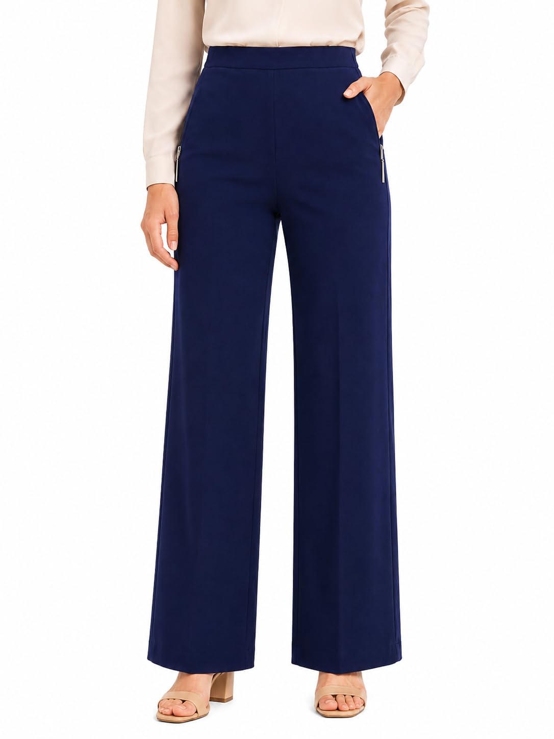 Trouser Pant for Women | Stylish Straight Leg with Zipper Pockets | Tensile Fabric Formal & Casual Office Pants for Work, Travel & Everyday Wear | Blue-picture-18