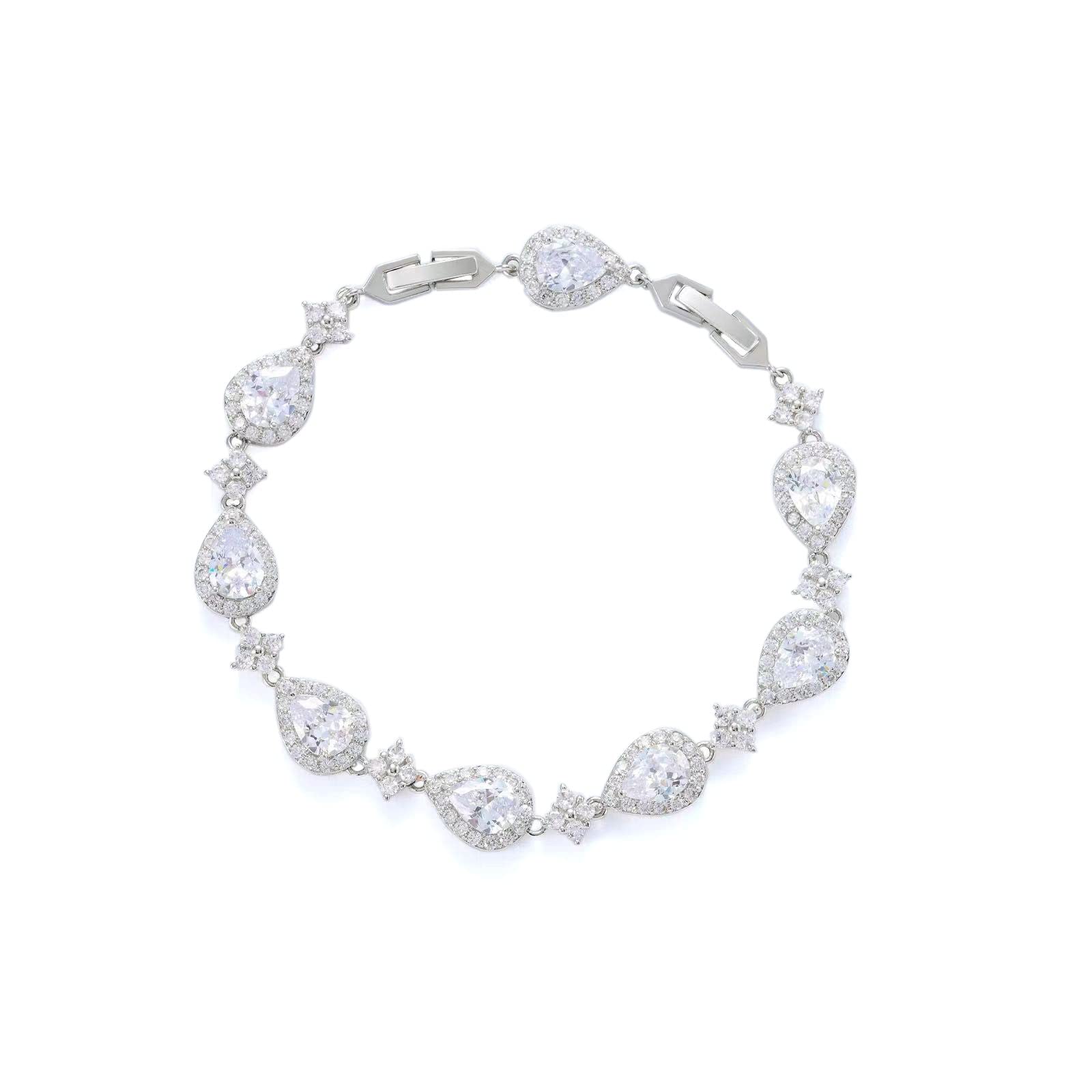 Musolaree Wedding Bridal Bracelet for Brides Bridesmaids, Gorgeous Cubic Zirconia Classic Teardrop Tennis Bracelet for Women Jewelry