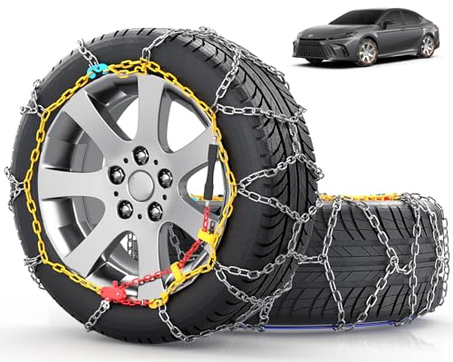 Snow-Chains Easy Install Tire-Chains, One-Pull Fit Design Tire Snow Chains for Passenger Cars, Sedan, SUVs, Emergency Winter Tire Traction Car Tires 215 225 235 245 255 275 - Set of 2 (KN130)