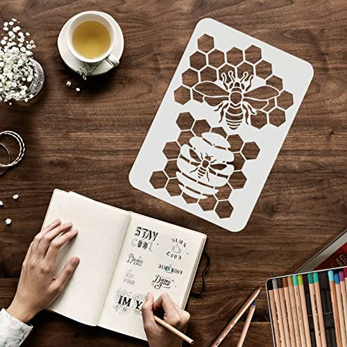 FINGERINSPIRE 9 pcs Honeycomb Stencils Set 29.7x21cm Bee Stencils for Painting Reusable Honeycomb Pattern Template Rhombic Stencil for Painting on Wall Floor - Image 3