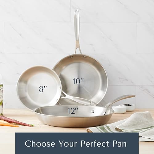 Miniatura 3 de American Kitchen - Juego de sartén y sartén de acero inoxidable de 3 piezas, incluye 8 pulgadas, 10 pulgadas, 12 pulgadas, fabricado en Estados