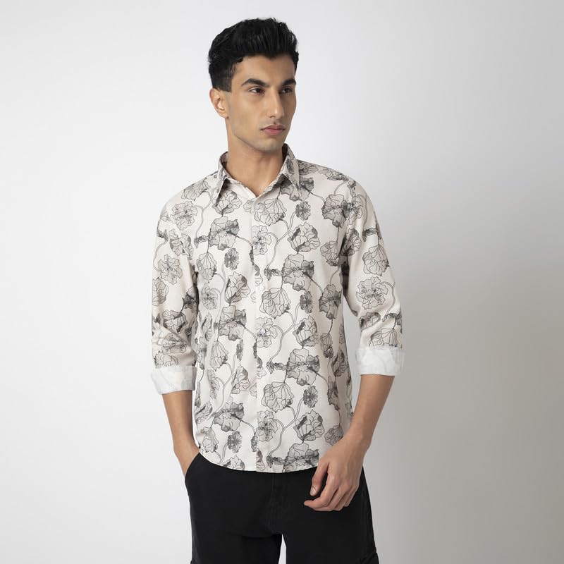 Image of MARK & ALBERT Men's Printed Full Sleeves Regular Fit Shirt Blue | 100% Cotton Stretchable Fabric