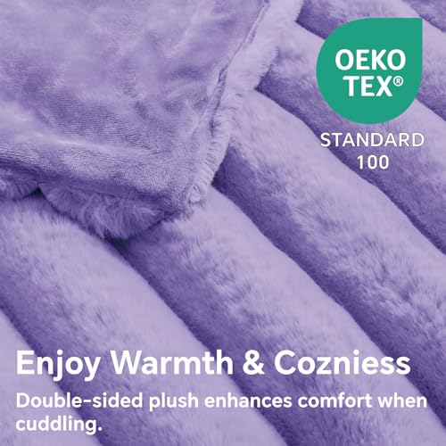 Image of BEDELITE Faux Fur Throw Blanket for Couch, 770GSM, 60 inch x 80 inch, Lavender | Soft and Cozy Luxurious 3D Striped Fluffy Blanket, Warm Plush Fuzzy Faux Rabbit Fur for Women Gift, Stylish Room Decor