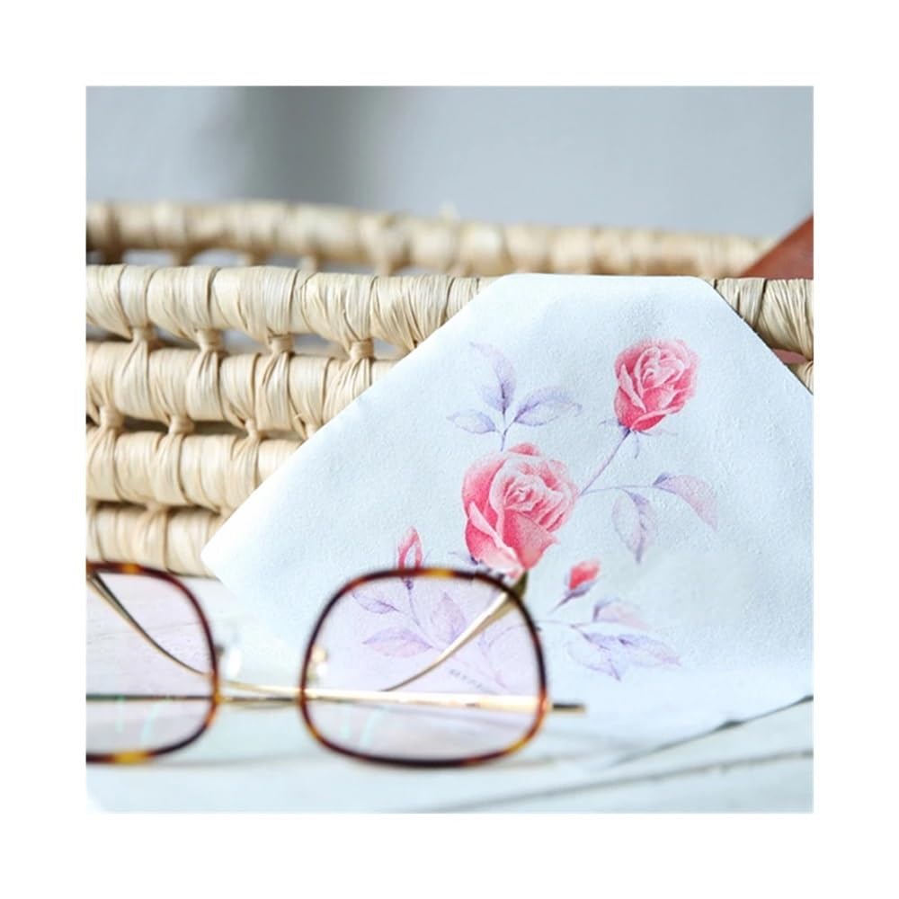 Juego de 2 paños de gamuza para gafas, diseño de flores, color rosa, lirio, begonia, margarita, 15 x 15 cm, para gafas, lentes de teléfono, toallitas de limpieza (morado)