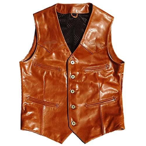 Mans Waistcoat Real Leather Dress Suit Vest Coats Leather Weskit Vest Man Cowhide Blazer Vest Summer Streetwear