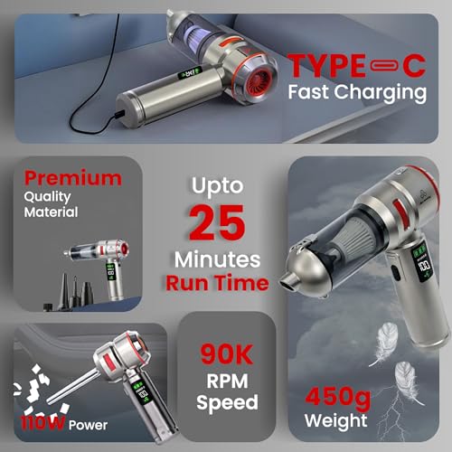 Image of Autofy Storm 3 [4-in-1] Powerful & Fully Wireless Car Vacuum Cleaner Air Blower - 18000PA 3.5X More Suction Power - BLDC Long Life Motor - 3 Suction Speeds - 25 mins Runtime (24 Months Warranty)