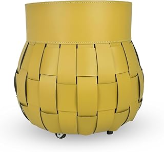 LIMAC Limac Design® - Cesta para leña con ruedas de goma, diseño trenzado, color amarillo ocre