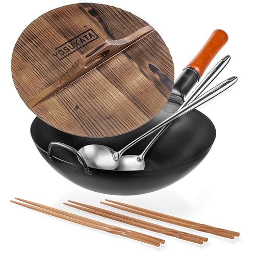 Wok de acero al carbono YOSUKATA 13,5 pulgadas con tapa y espátula miniatura 1