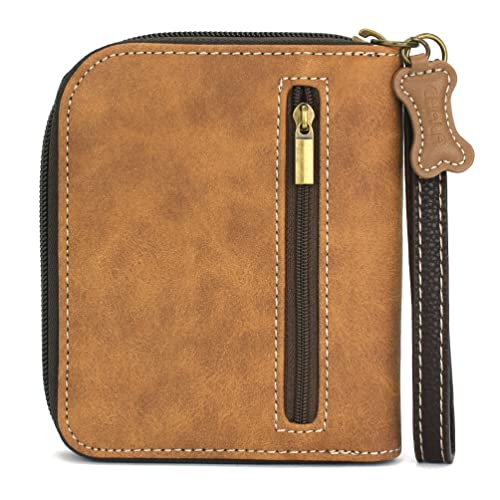 Image of CHALA Zip Around Wallet, Wristlet, 8 Credit Card Slots, Sturdy Pu Leather - Brown Shih Tzu - Brown Stripe