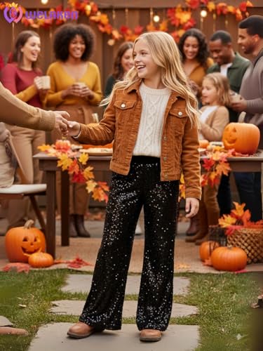Image of WELAKEN Sequin Casual Pants for Girls with Lining Kids & Little Girl's Sparkling Trousers