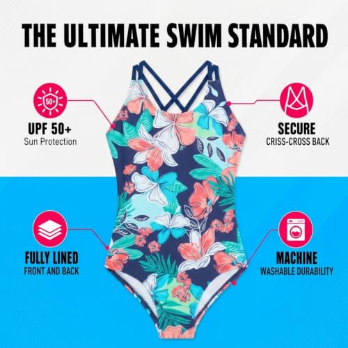 Image of Kanu Surf Girls' Reese UPF 50 Beach Sport Criss-Cross One Piece Swimsuit