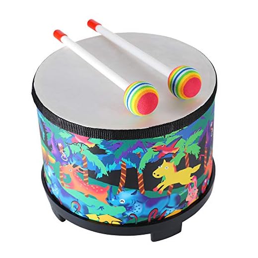 Floor Tom Drum for Kids 8 inch Montessori Percussion Instrument Music Drum Toys with 2 Mallets for Baby Children Special Christmas Birthday Gift