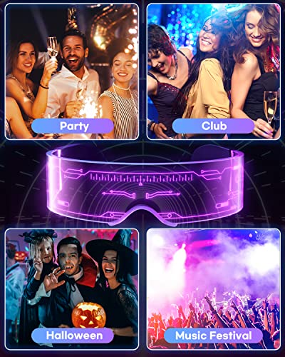 Cyberpunk LED Brille - Party Leuchtbrille Leuchtende Visor Glasses Neon Rave Brille LED Leuchtbrille LED Sonnenbrille Kostüme für Karneval… – Ansicht 7