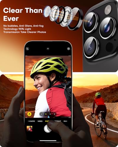 Image of TOCOL for 2 Pack iPhone 15 Pro Max Camera Lens Protector /iPhone 15 Pro Camera Lens Protector Tempered Glass HD Individual Scratch Resistant Cover Accessories Case Friendly(Black)