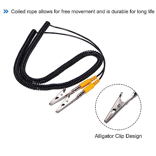 Image of MECCANIXITY ESD Grounding Cable Cord with Alligator Clip, 5m /197 inch Yellow Anti-Static Ground Wire Elastic Cable, for Eliminating Conductor Electrostatic, 2 Pack