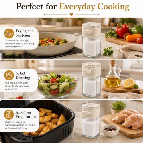 Image of Vasukie Salt & Pepper Square Glass Spice Jar with Black Sifter Two Sided Sifter Cap,Masala jar Spice Container (Each Bottle 120ml) (2IN1 Press Bottle)