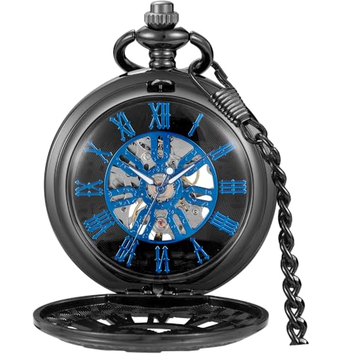 Montre à gousset mécanique Tiong au style rétro steampunk avec chaîne et boîte
