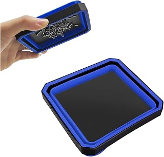 Collapsible Magnetic Parts Tray Set, Silicone Foldable Square Tool Bowls for Screw, Nuts & Small Metal Parts, Dual-Sided Magnet Base Auto Tool Organizer, Universal for Vehicles (Blue)