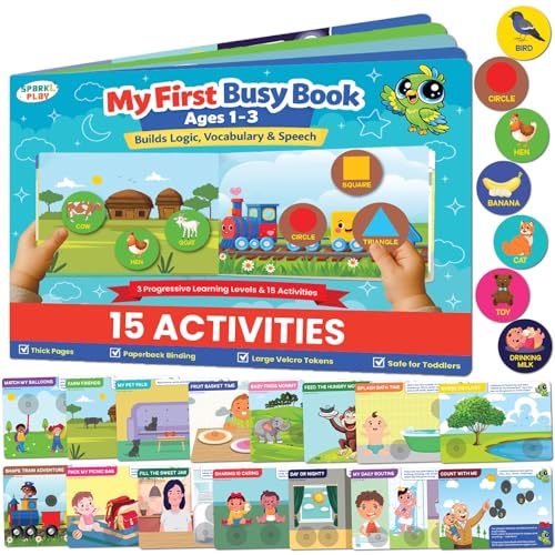 Image of SparkLPlay Flash Card & Busy Book Learning Activities for Kids Ages 1-3 | Gift for Boys & Girls | Learn - Colors, Animals, Shapes, Habitats, Daily Routine, & Life Skills