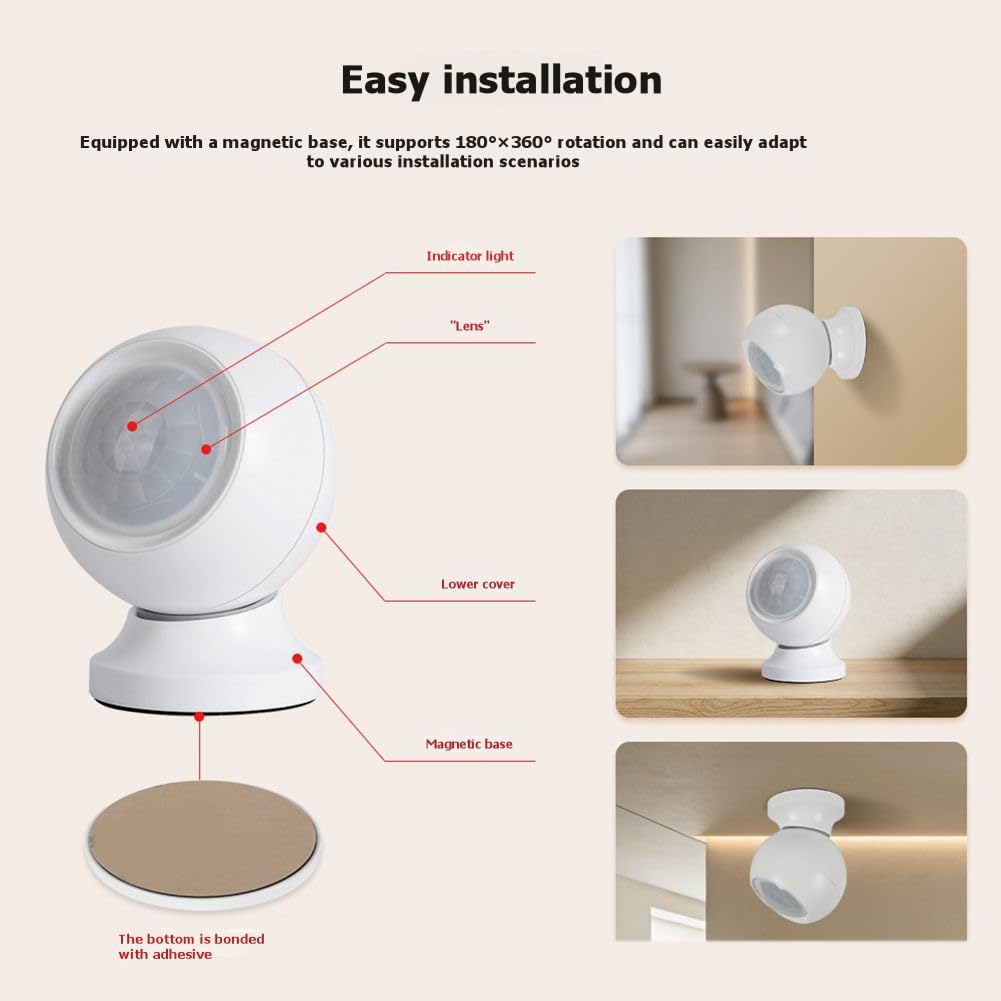 Sensor de Presencia Zigbee Alimentado por Batería Detector de Movimiento PIR Inteligente Alerta de Detección de Movimiento para Seguridad en el Hogar