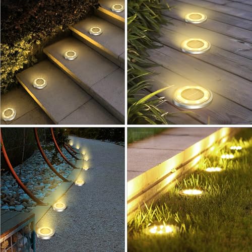vighep Solar Ground Lights,12 Pack Flat Solar Lights Outdoor Waterproof, Bright LED Solar Disc Lights, 3000K Warm White Landscape Lighting for Outside Yard Garden Pathway Driveway Lawn by vighep - Used condition - Image 6