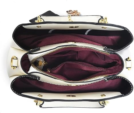 Designer Satchel Handbags Stylish Triple Compartment Top Handle Purses for Women