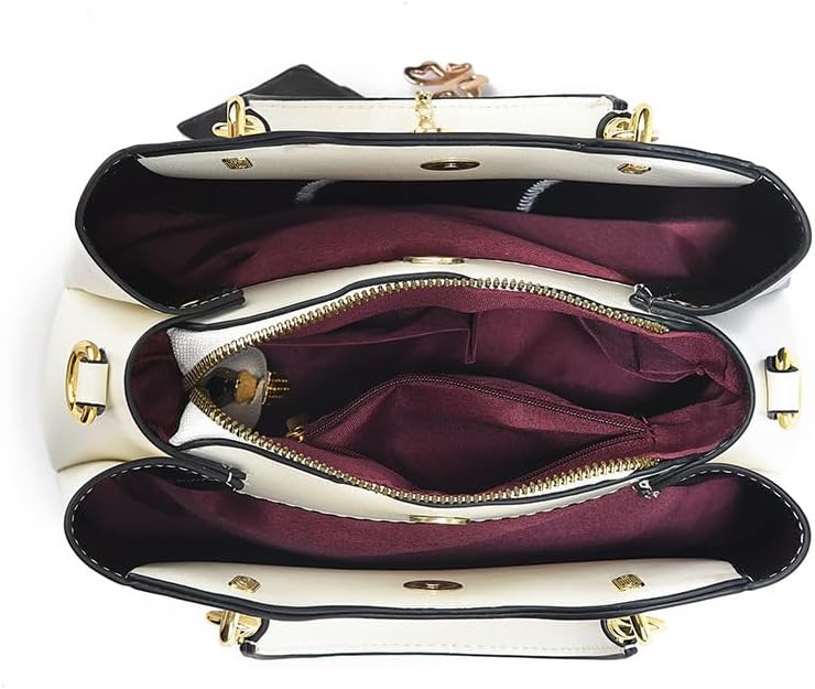 Designer Satchel Handbags Stylish Triple Compartment Top Handle Purses for Women