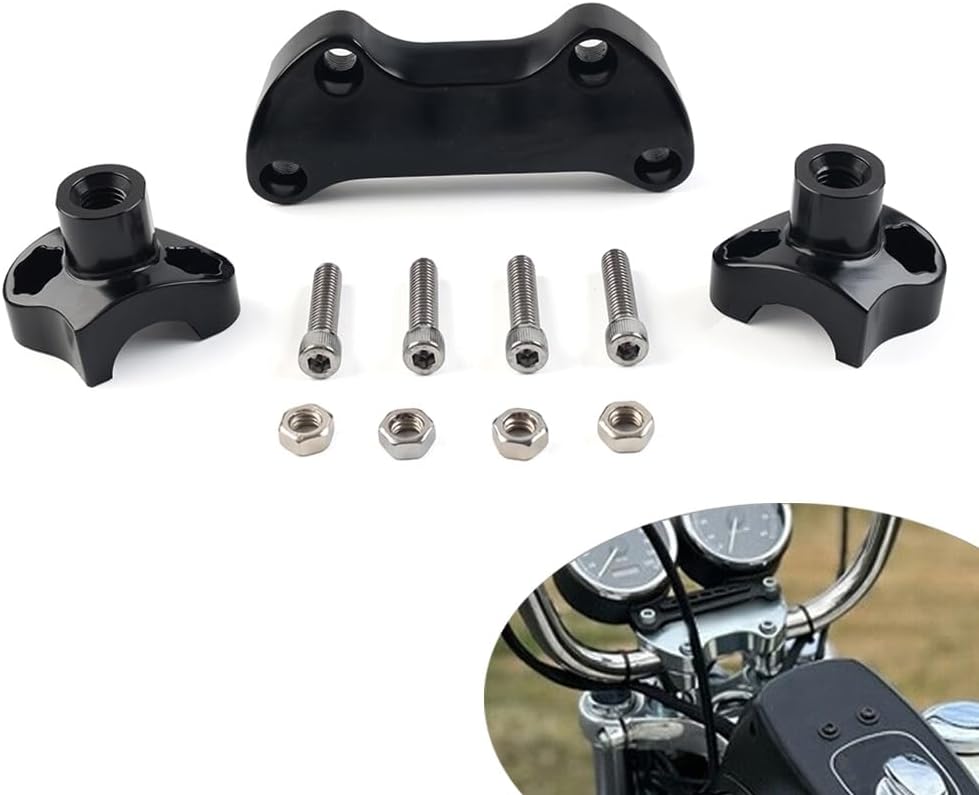 Liru Powersports Handlebar Risers, 1.7" Handlebar Risers Top Clamp for Harley Dyna for Softail for Street bob for Sportster, Black