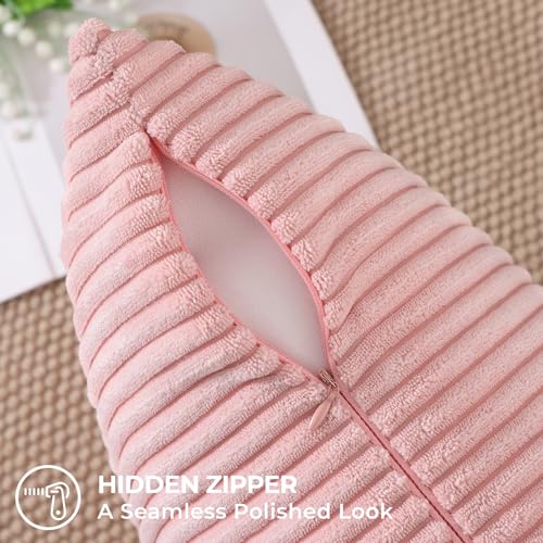 Mecatny Corduroy Decorative Throw Pillow Covers 26x26 Set of 2 for Sofa Living Room, Soft Neutral Boho Couch Pillow Covers for Home Decor, Pink