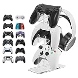 MULTIFONCTION ET STABILITÉ : Le support de la manette et du casque a une conception robuste et stable avec 4 pieds en caoutchouc qui resteront équilibrés même en portant plusieurs manettes. Il y a 2 trous de câble à l'arrière qui placent le câble de charge et l'utilisent à tout moment.